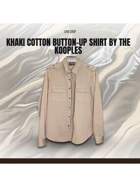 The Kooples Mens Khaki Cotton Button-Up Shirt With Front Pockets & Epaulets - Si